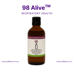 Bottle of 98 Alive Respiratory Health supplement on a solid background