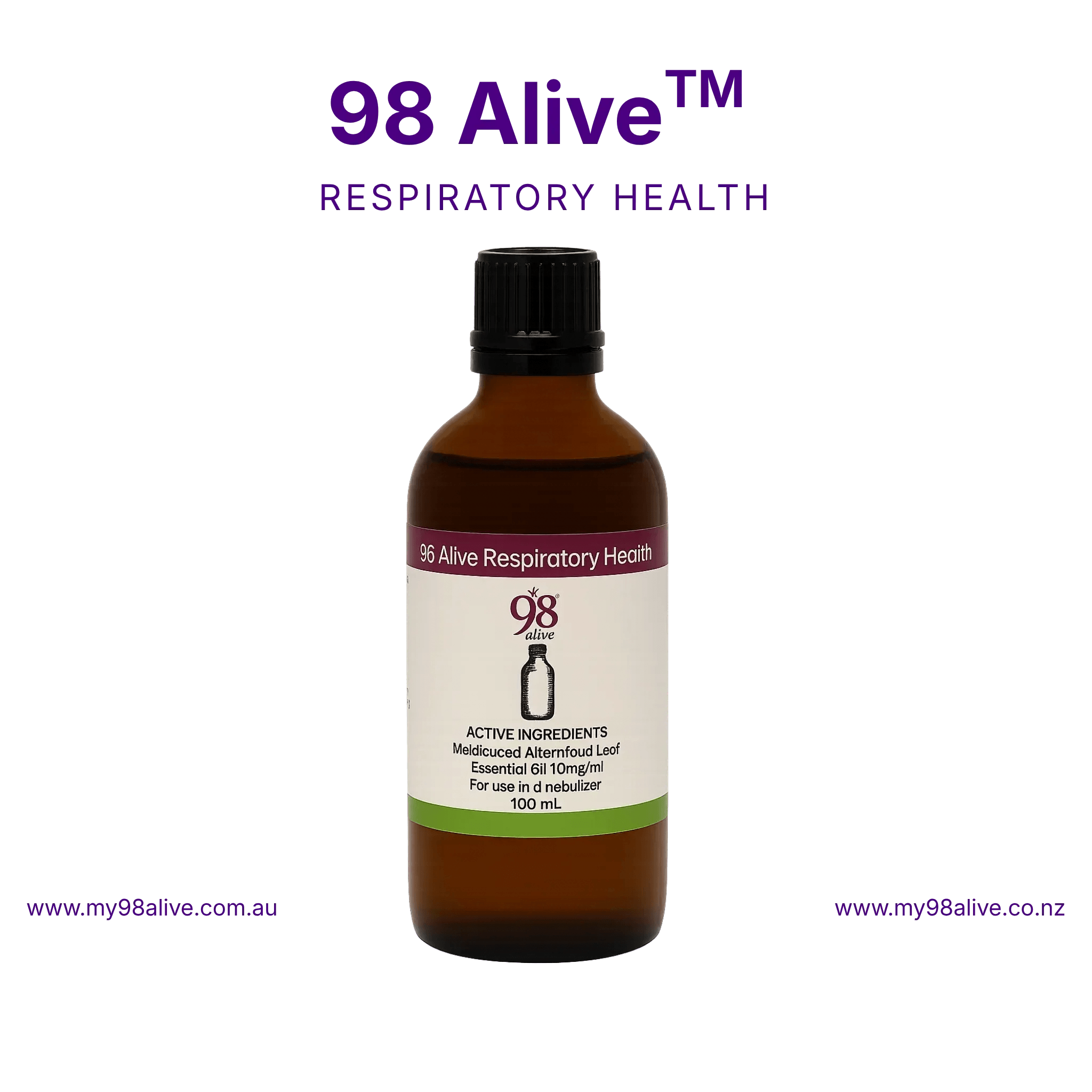 Bottle of 98 Alive Respiratory Health supplement on a solid background