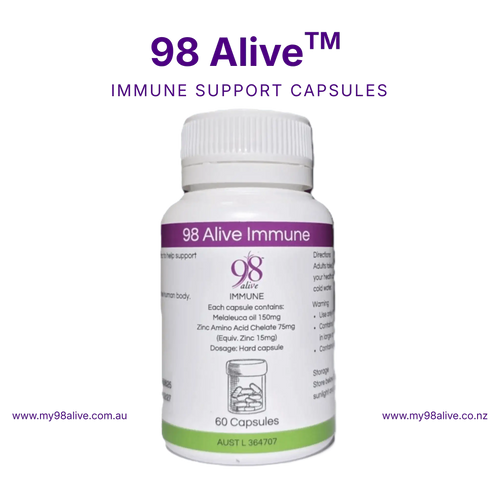 98 Alive immune support capsules bottle on a white background